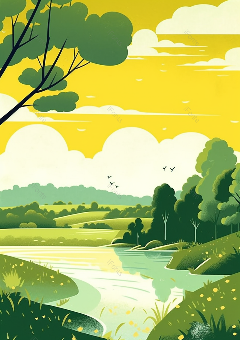 简约绿色扁平风手绘乡间农田秋天背景,插画/手绘图,插画/手绘图库,插画/手绘图下载,插画/手绘